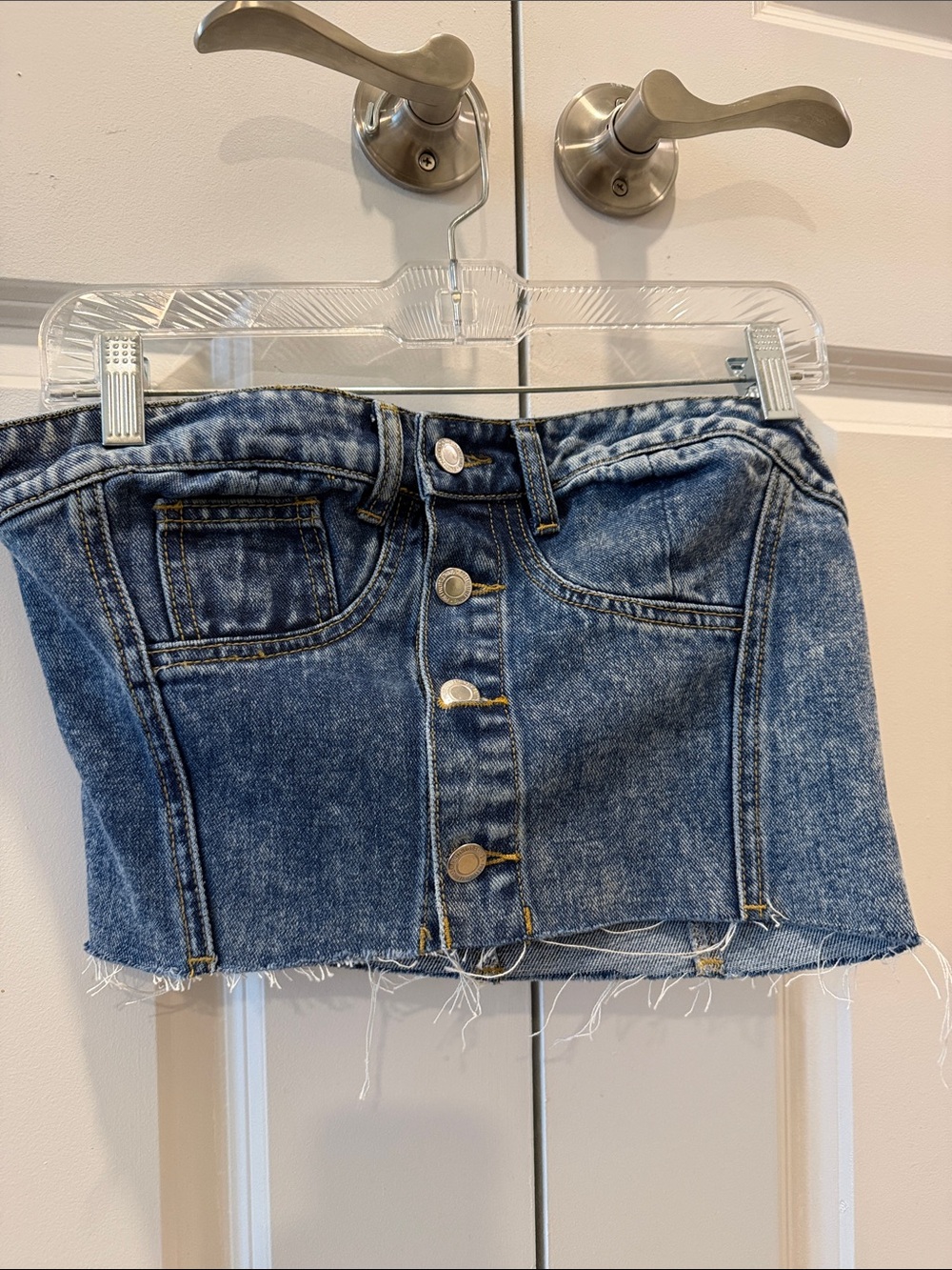 PrettyLittleThing Blue Button-Front Denim Mini Skirt